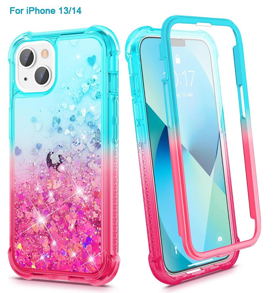 Phone case for iPhone 16 15 14 13 12 12Pro 11Protection Case, iPhone 6/6S/7/8 Case, iPhone SE 2022 Case, Glitter Case with Screen Protector, Full Body Rugged Liquid Shockproof Soft TPU Protective Phone Cover