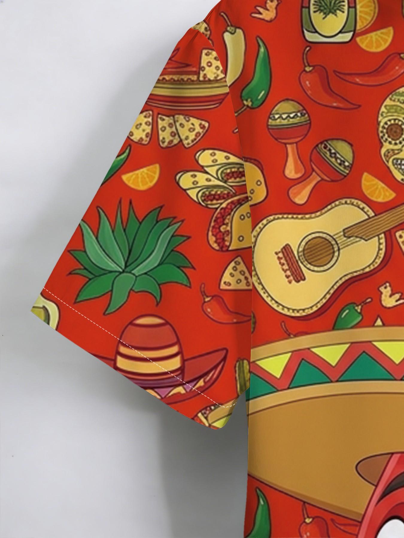 New Summer Men's Short Sleeve Shirt, Mexican Chili Cartoon Print, Casual Breathable Beach Vacation Hawaiian Shirt, Slim-Fitting