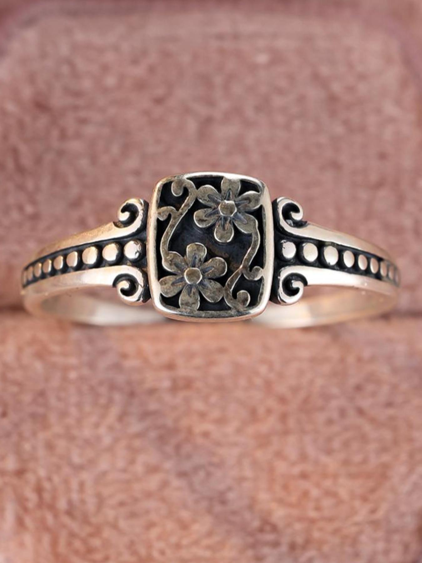 S925 Sterling Silver Vintage Flower Design Ring, Elegant Everyday Ring, Fashion Accessories for Both Men & Women, Trendy All-match & Exquisite Jewelry for Birthday Gift