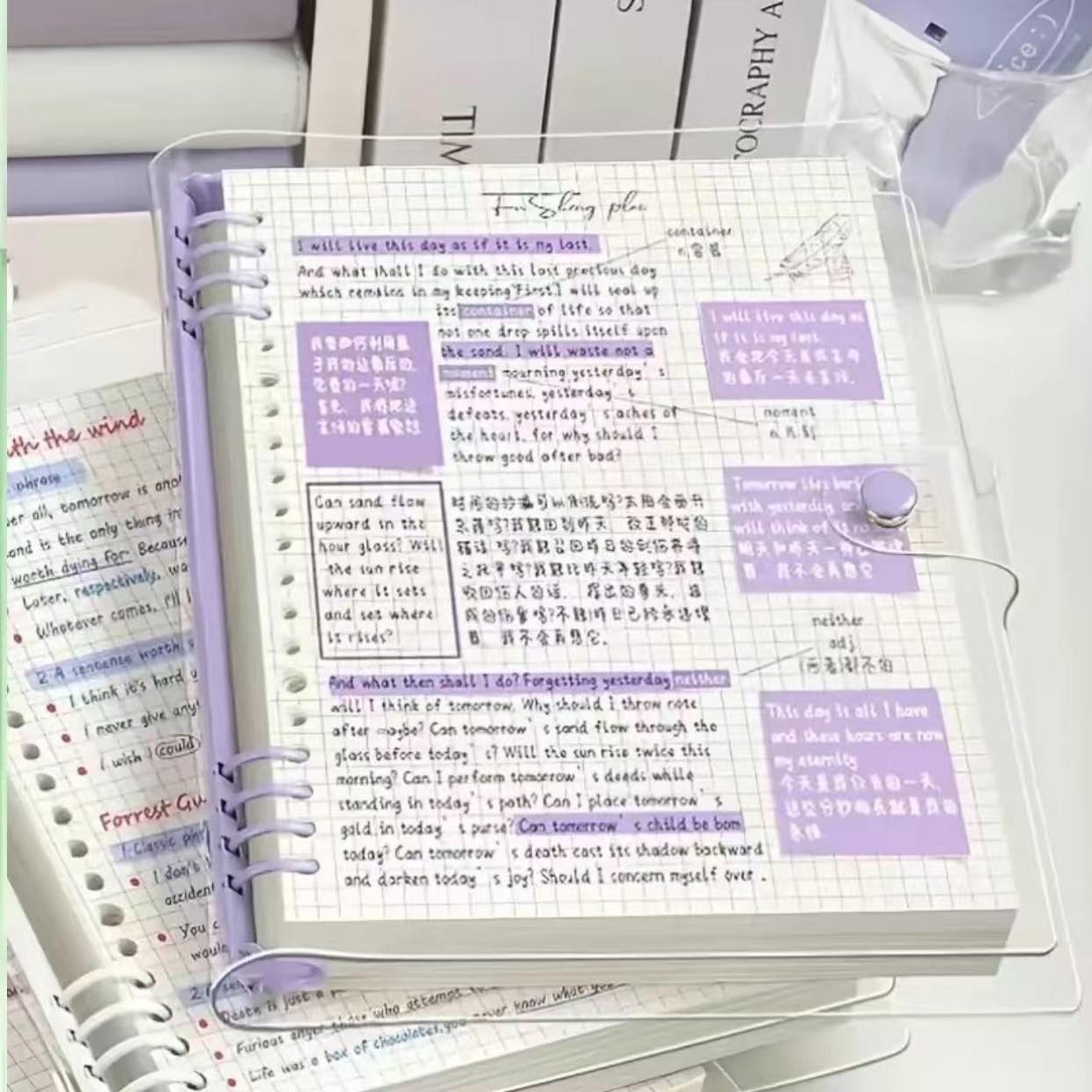 [Waterproof Loose-Leaf Notebookl Waterproof &Moisture-Proof 60 Page A5 PVC Transparent Loose-Leaf Notebook Replaceable Refillable Binder forDaily Writing, Office, and Study Use