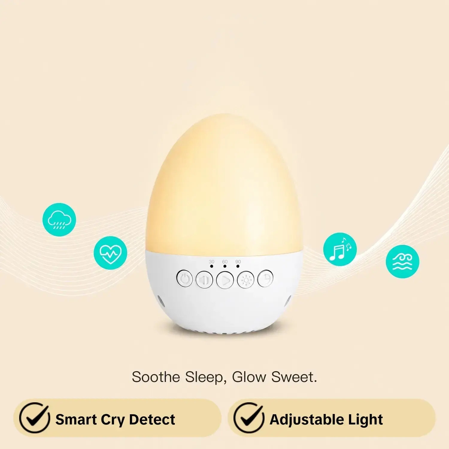 Portable Baby Sleep Soother White Noise Sound Machine with Night Light, Egg Night Light, Timer, 30 Lullaby Songs, Adjustable Volume, Newborn Sleeping Aid, Easter Gift