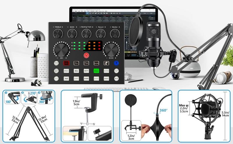 ZealSound Podcast Equipment Bundle, BM800 Podcast Microphone Bundle with V8s Voice Changer, Condenser Microphone Recording Studio Package for Podcasting Live Streaming Singing PC Mobile TikTok YouTube