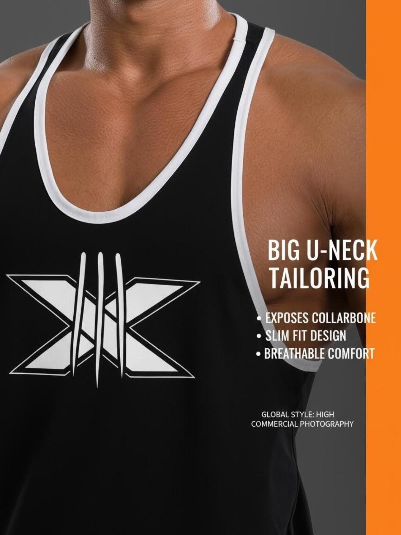 Men's Fitness X Logo Colorblock Tank Top, American Style Sporty Sleeveless T-Shirt, Weight Training Quick-Dry Breathable Shirt