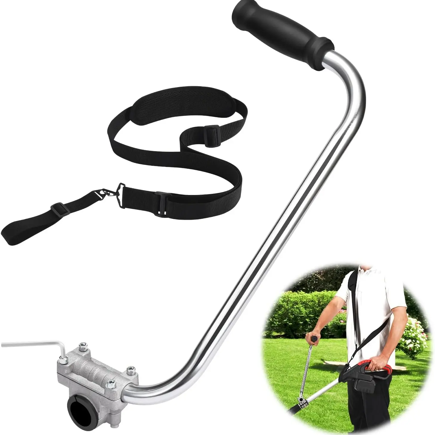 Grass Trimmer Handle With Straps, Aluminum Trimmer Handle with Bracket Clip Feature, Multifunctional Garden Trimmer Handle, Power Tool Accessories, Aluminum Construction, Multifunctional Use