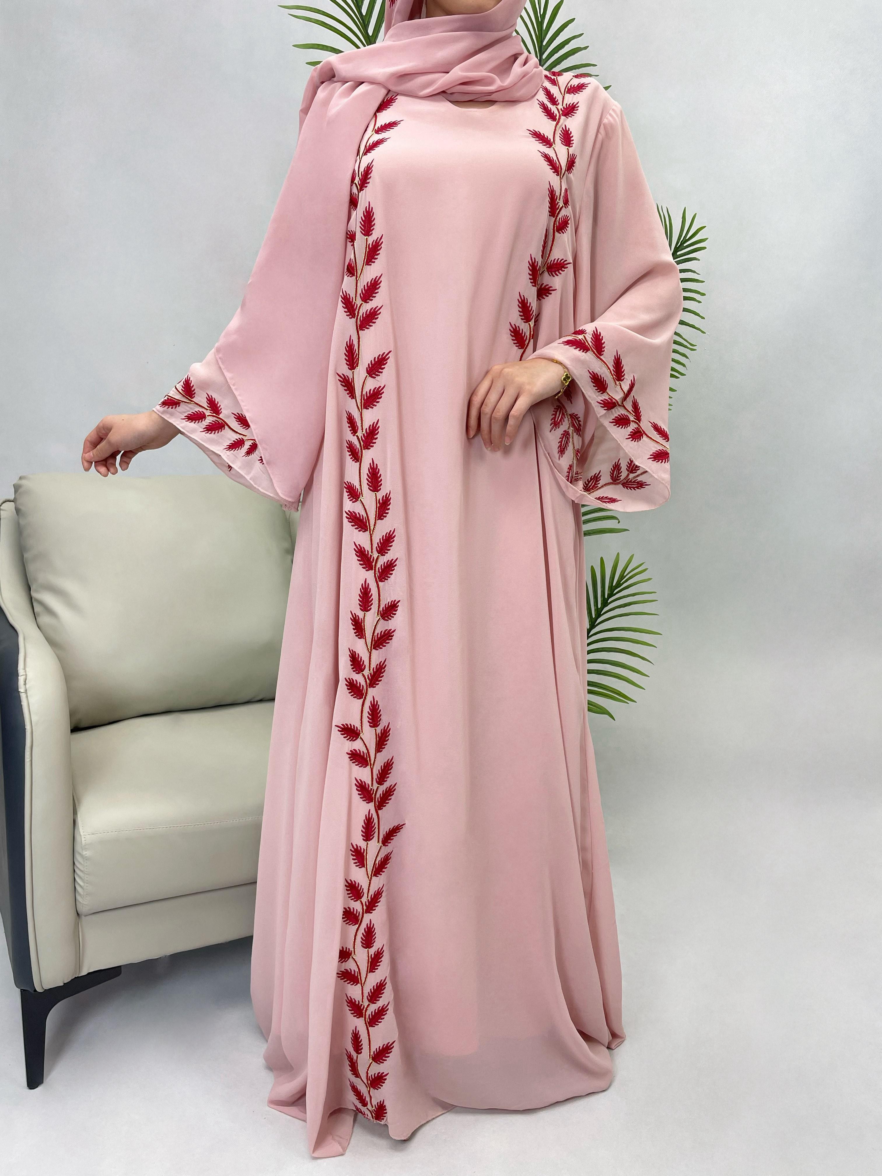 CL14 Unique and exquisite embroidery design abaya, chiffon abaya, two piece set, summer abaya,Muslim robe Modesty Maxi Formal Women Chic Beige【Fashionweek】