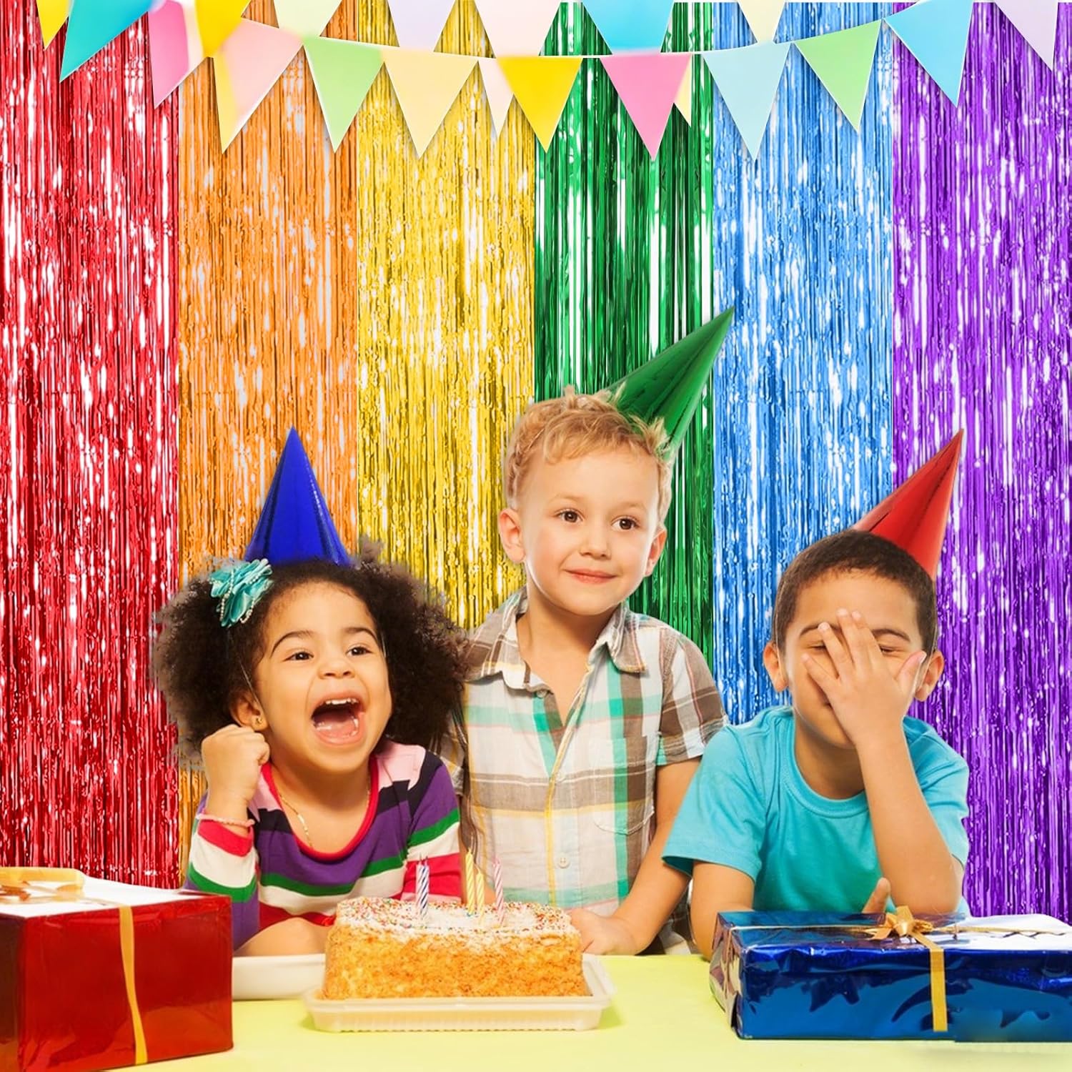 2 Pack Rainbow Foil Fringe Curtains - 3.3x6.6 ft Colorful Tinsel Streamers Backdrop for Birthday, Pride Party, Photo Booth, Wedding & Holiday Decorations