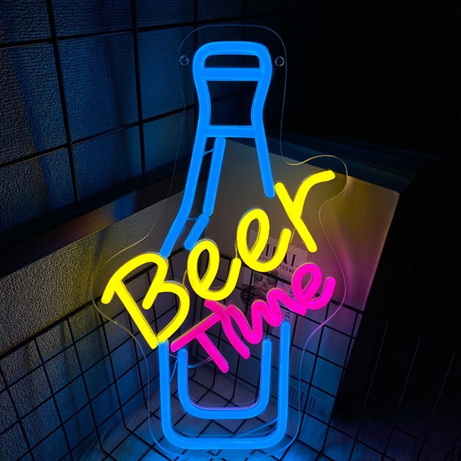 Beer Time Neon Sign Led Wall Decor Man Cave Neon Light Up Signs Wall Art for Home Room Bar Bedroom USB Powered