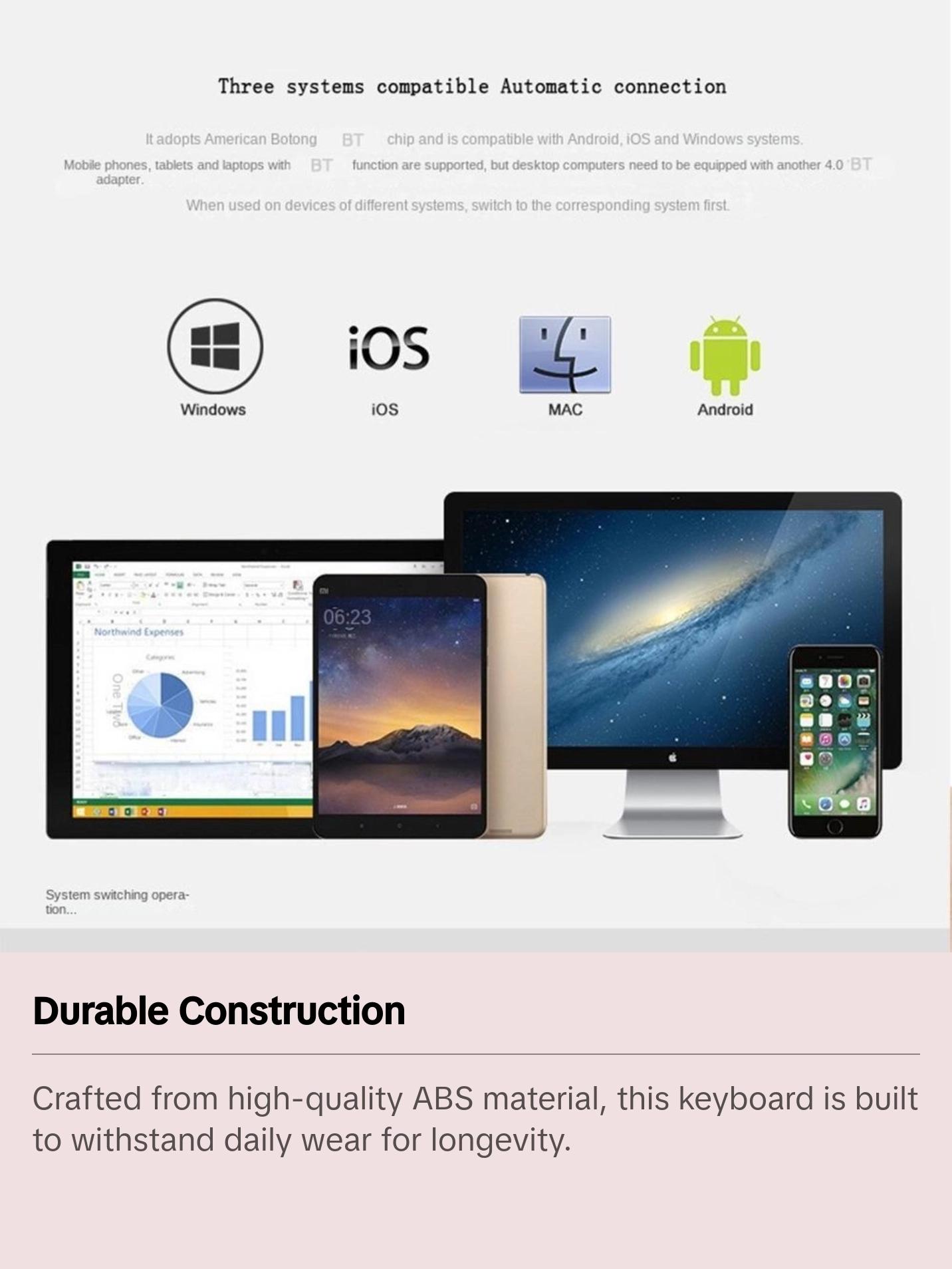 Ultra-Thin Wireless Mini Three-Fold BT-compatible Keyboard, Portable and Compact Design, Ideal for Travel and Daily Use, Easy Connectivity