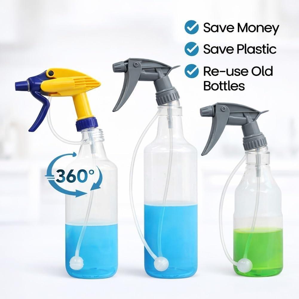 3 PCS Universal Fit 360° Spray Bottle Adapter, Includes Spray Bottle + Nozzle, Weighted Tube Replacement for Sprayers, Upside Down Multi-Angle Sprayer Attachment