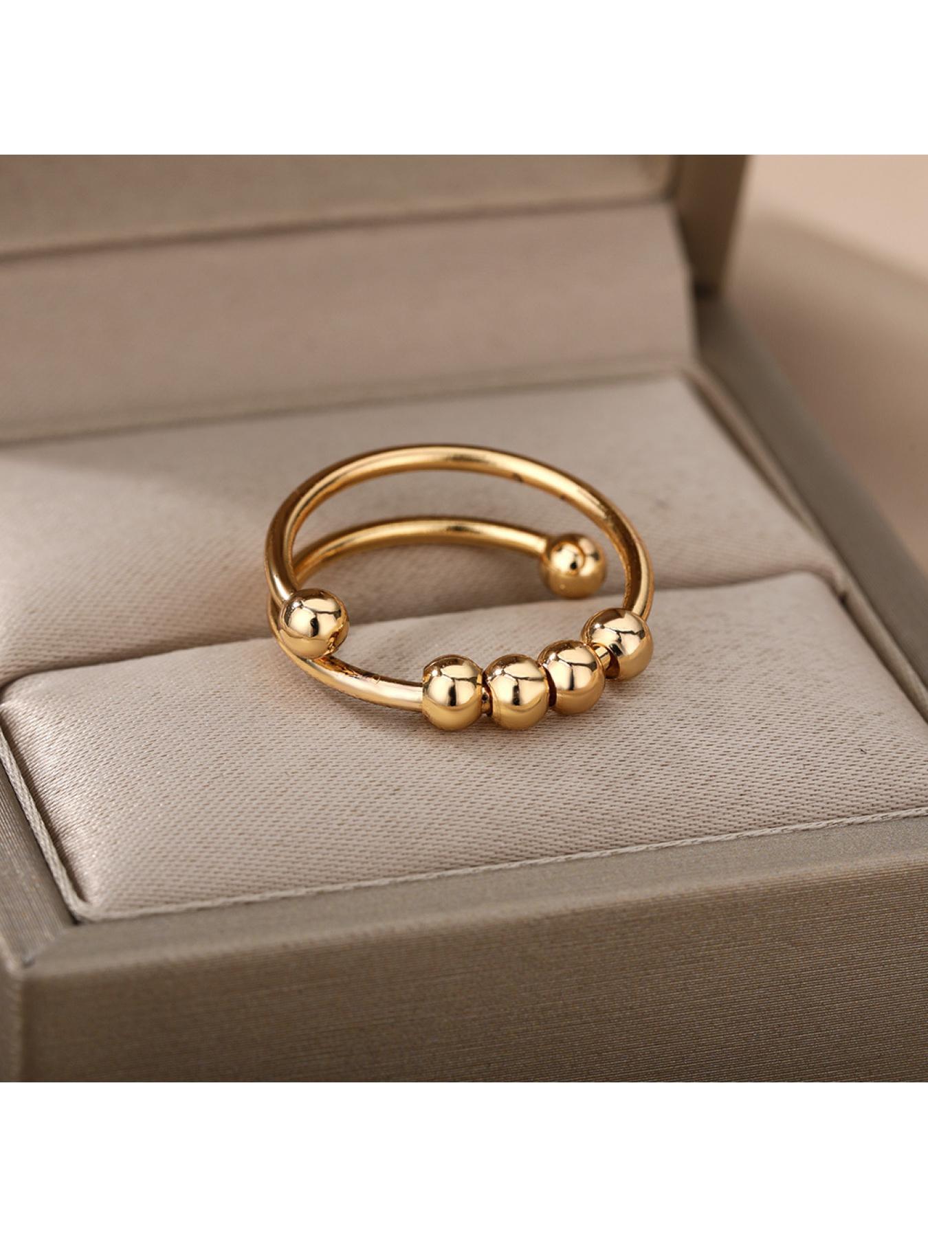 Spiral Bead Anxiety Relief Open Ring Gold Simple Men's and Women's Rotating Bead Finger Ring Handpiece