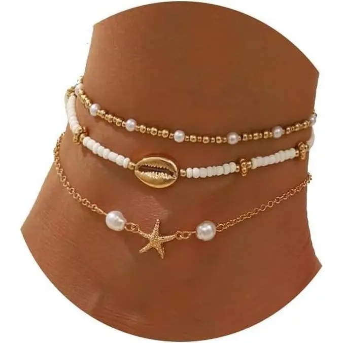 Seashell Ankle Bracelets for Women Starfish Bracelets Layered Boho Puka Shell Anklet Cowrie Shell Bracelets Hawaiian Summer Beach Foot Chain Jewelry