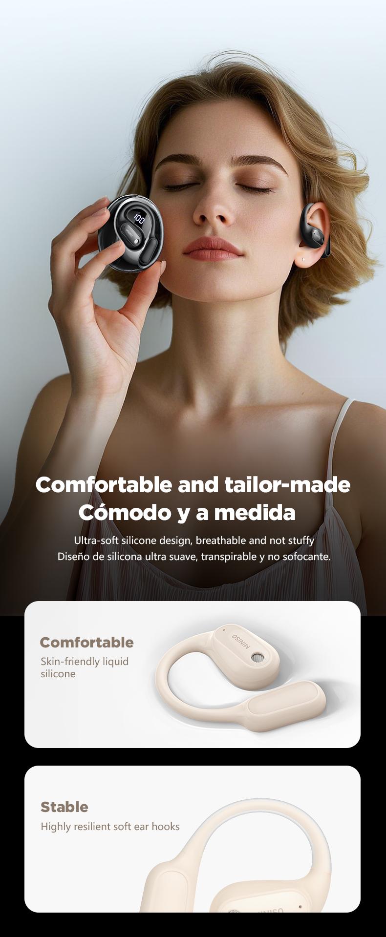 MINISO MS190 OWS Open Ear Bluetooth 6.0, Earbuds HIFI Sound Quality Music Wireless Earbuds, Gaming with Low Latency Wireless Headphones ,Colourful Sports,Earbuds Touch Control Built-in Mic Hearphones Compatible with Phone Computer