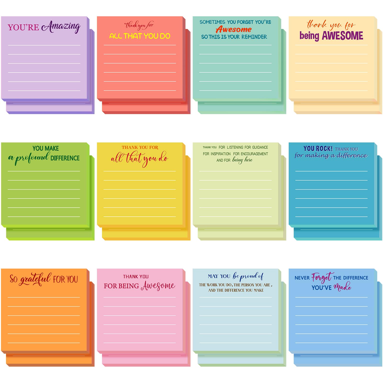 Christmas Gift Teacher's Day Themed Sticky Note Set 24/ 12 Pcs Teacher Appreciation Sticky Notes Teacher Appreciation Note Pads Thank You Teacher Memo Pads for Back To School Office Supplies Students Teachers Graduation Gift