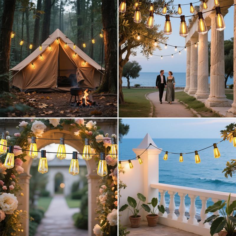 DAYBETTER  ST38 Solar String Lights with Shatterproof Edison Bulb Waterproof 2700K Warm Light 8 Modes for Yard Garden Party Christmas Decoration