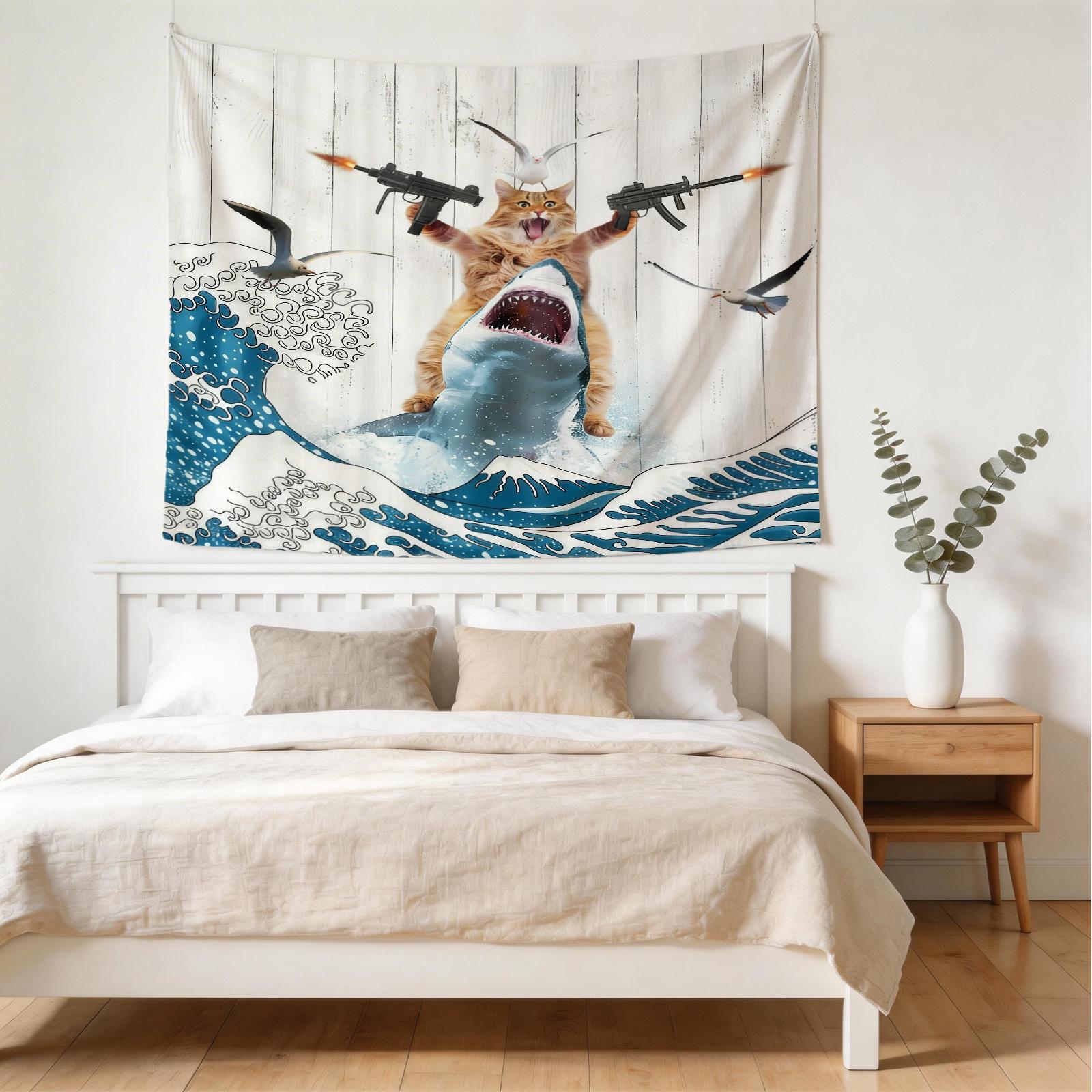 Funny Animal Surfing Theme Tapestry, Creative and Practical, Perfect for Living Room, Bedroom, Dorm, Fashionable and Fun Decor