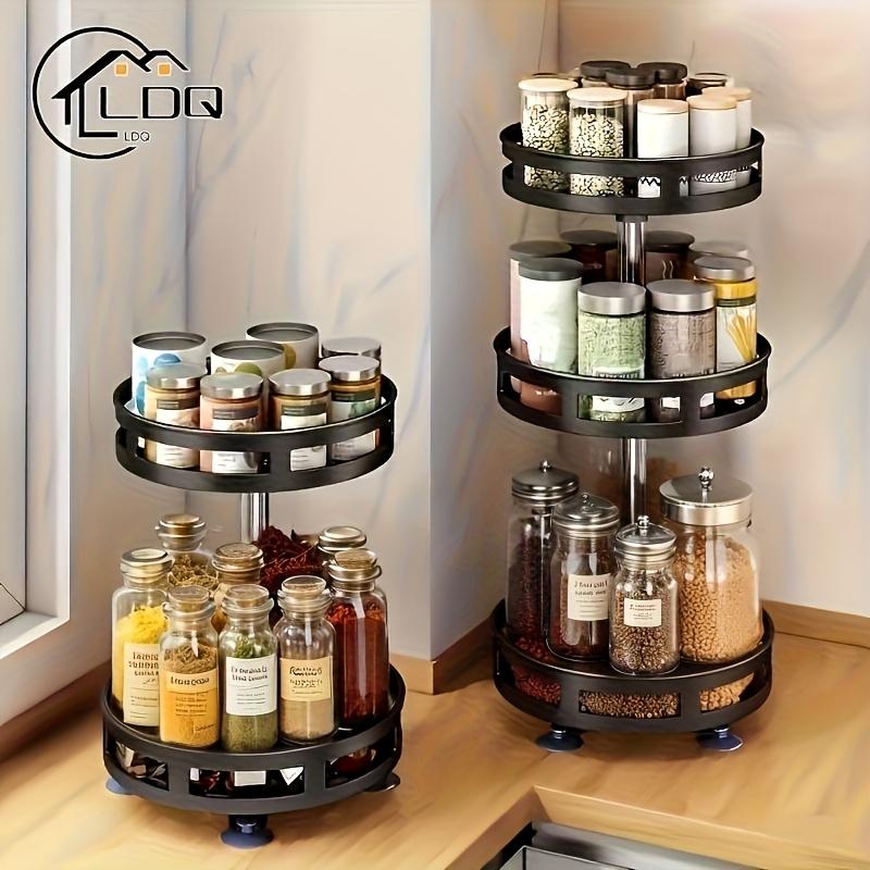 2/3-Tier Multipurpose Rotating Organizer: Space-Saving Kitchen Storage for Tableware, Makeup, and Spices - Non-Slip, Adjustable Height, and Metal Construction Adjustable Metal Racks