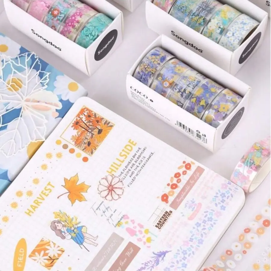Washi Tape Set, 5 Counts/box Creative Transparent Paper Tape, DIY Decorative Tape for Gift Box, DIY Decoration, Scrapbooking Supplies