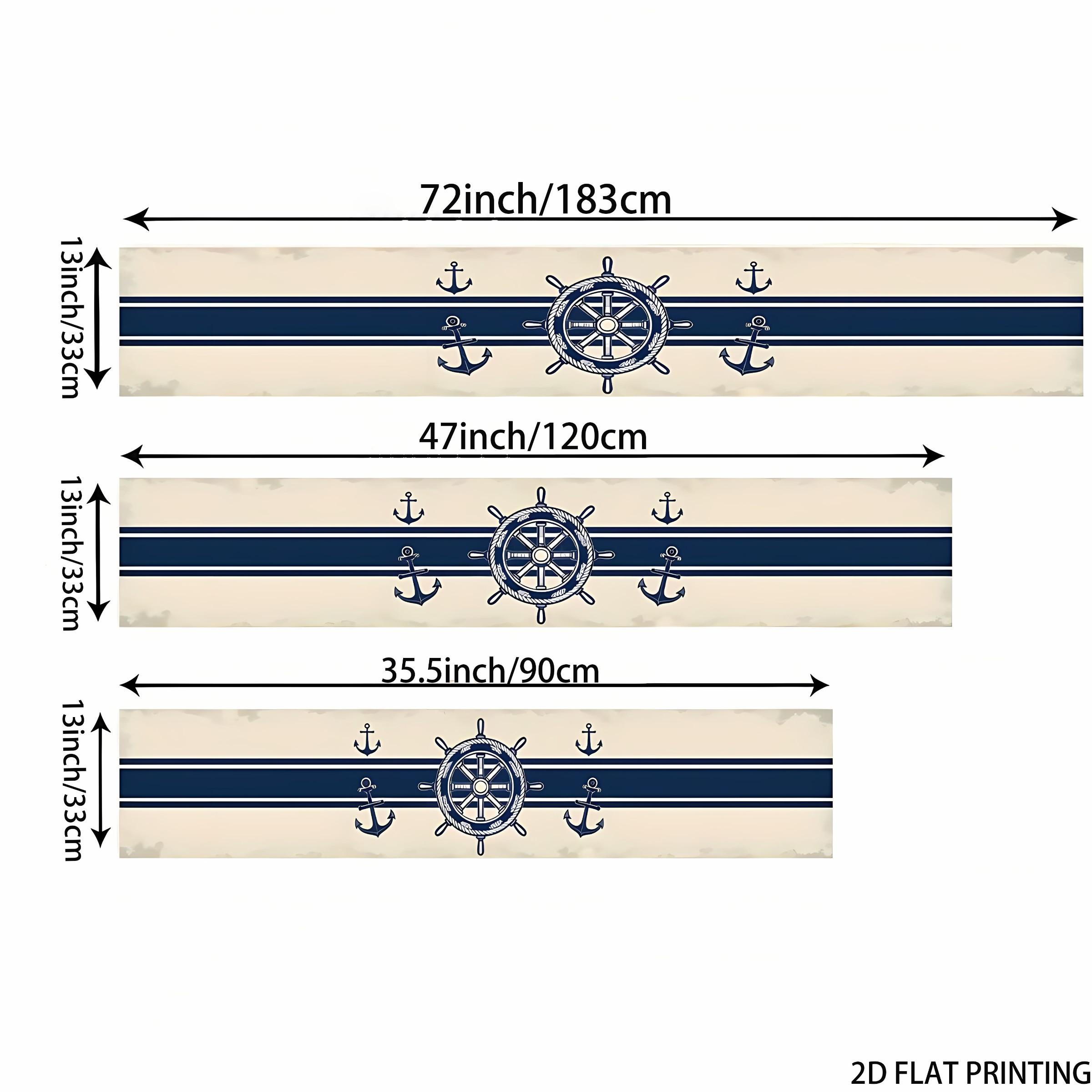 2D flat printing, 1 ship rudder anchor and sailor stripe rectangular table flag, suitable for dining tables, coffee tables, home party decorations, bright cultural decorations in kitchens, parties, and festivals