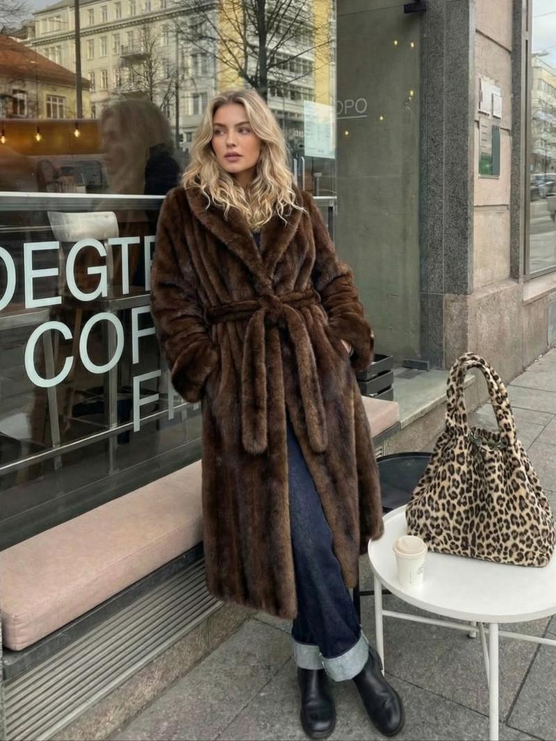 Women's Faux Fur Coat, Autumn Winter Fashionable Long Sleeve Jacket, Elegant Thick Retro Loose Fit Medium-Length Outerwear