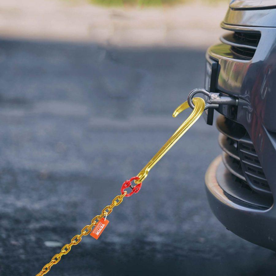 VEVOR G80 Steel J Hook Tow Chain, 5/16x6 ft Metal Chain with 15 Long Shank, RTJ Cluster & Grab Attachments, 5400 lbs Safe Working Load for Wrecker Recovery, Trailer Transport