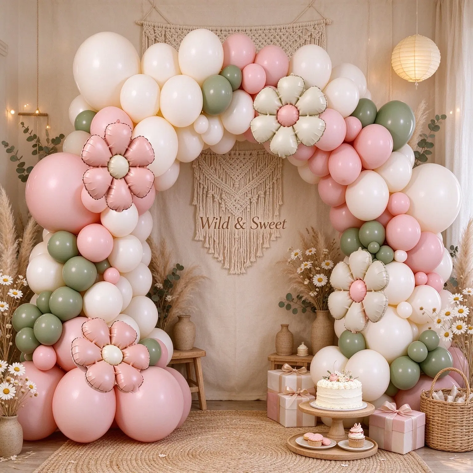 105pcs Boho Daisy Balloon Arch Garland Kit, Pastel Colors, Latex & Foil Balloons, Balloon Party Supplies, Ideal for Baby Shower, Birthday, Girl Party Decorations