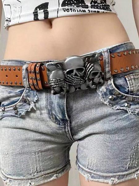 Mens Belt Leather Skull Buckle Belt Waist Band Jeans Decorative Punk Belt Black Studded Belts for Women Y2k Skull Belts