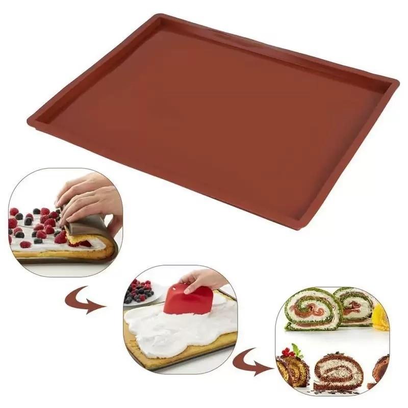 Silicone Baking Mat with Oil Brush, Multi-Functional Non-Stick Swiss Roll Tray Pad, Heat Resistant Table Mat, Food Grade Silicone, Reusable Bakery mat