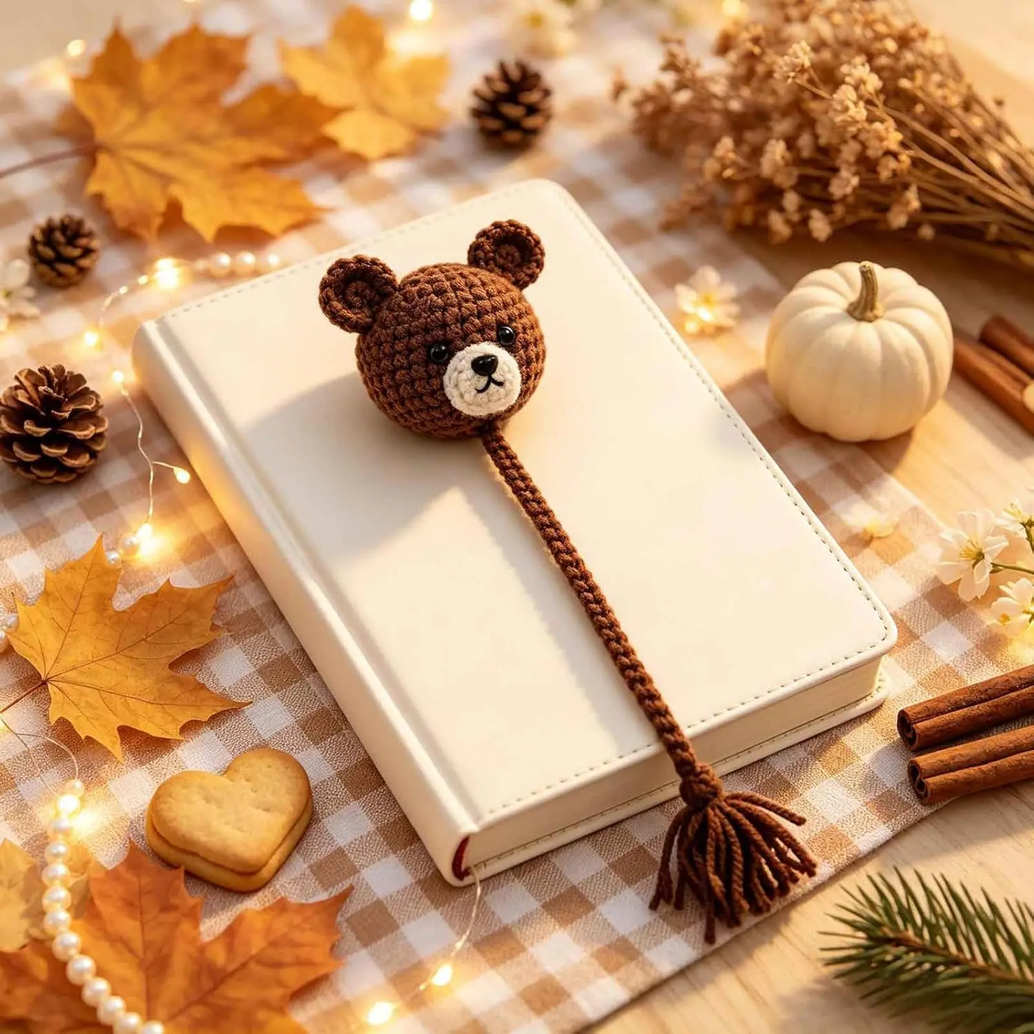Cute Handmade Crochet Bear Bookmark, Halloween Knitted Bear Page Marker, Fall Back to School Gift for Teachers & Book Lovers