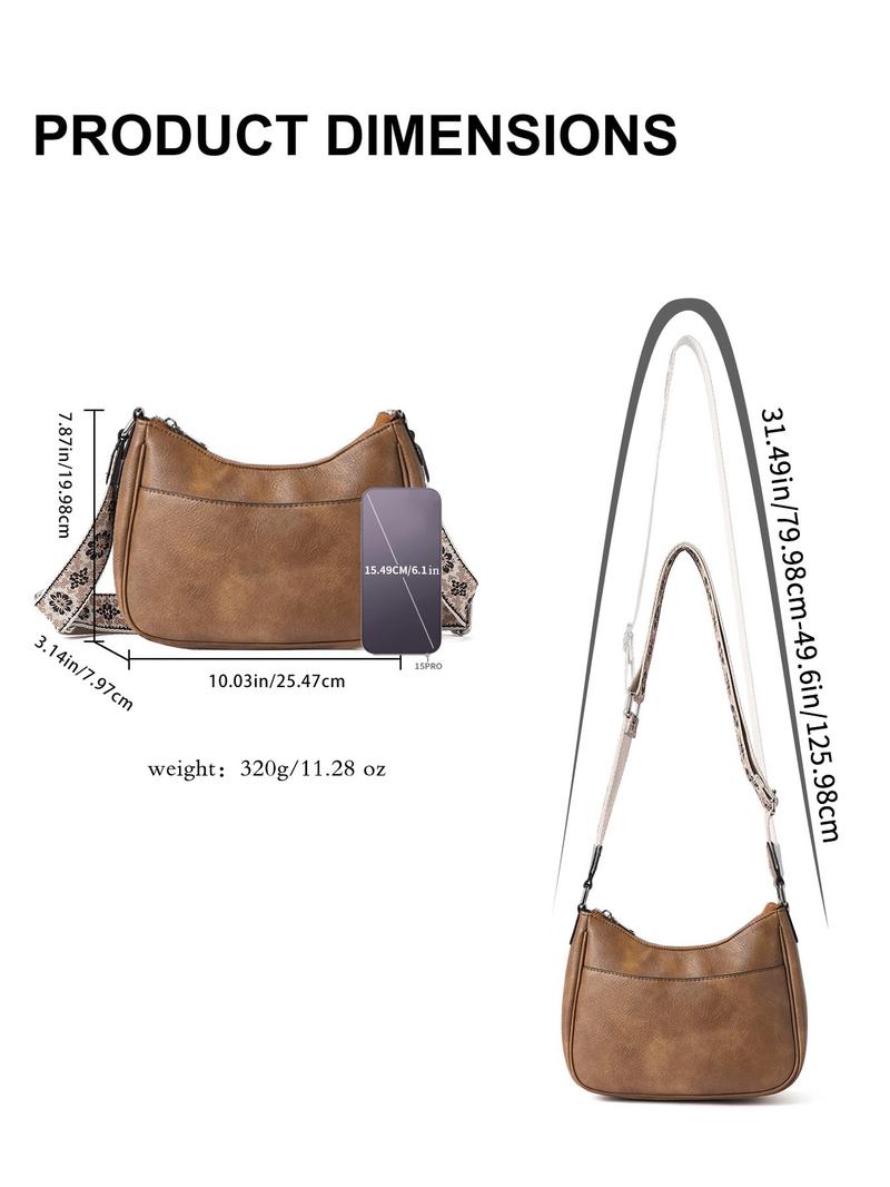 Women's Vintage Crossbody Bag, Fashionable Pu Leather Zipper Shoulder Bag with Adjustable Strap, Casual Crossbody Bag for Daily Used