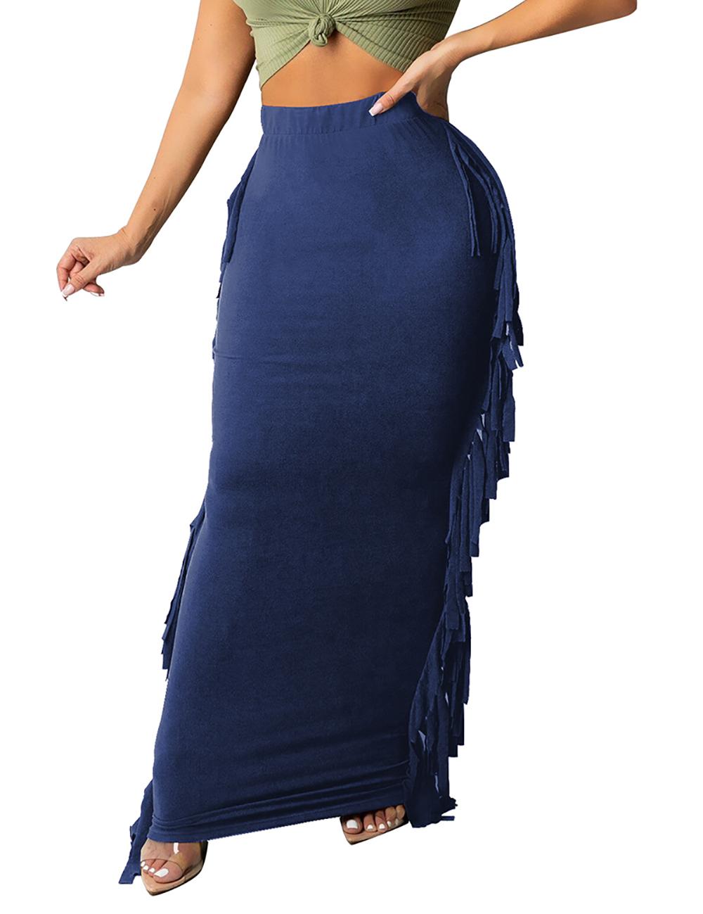 2026 Viral Movement Fringe Maxi Skirt  Minimalist Architectural Bodycon Skirt,Sophisticated Side Tassels,High Waist Party Piece (True to Size) Womenswear