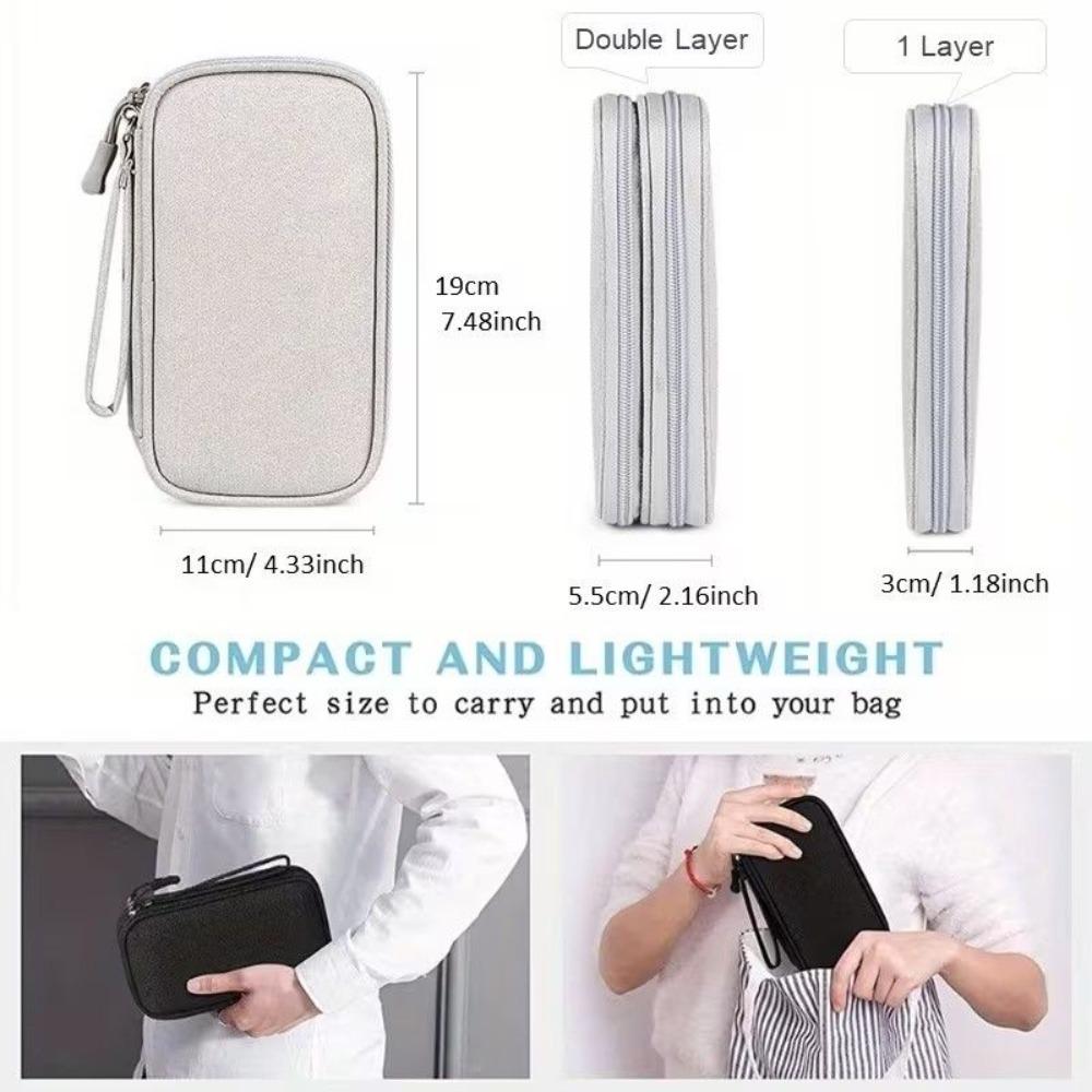 Portable data cable storage bag, double-layer mobile phone charger storage bag, multi-layer grid digital accessory storage bag, compact and convenient travel data cable storage bag