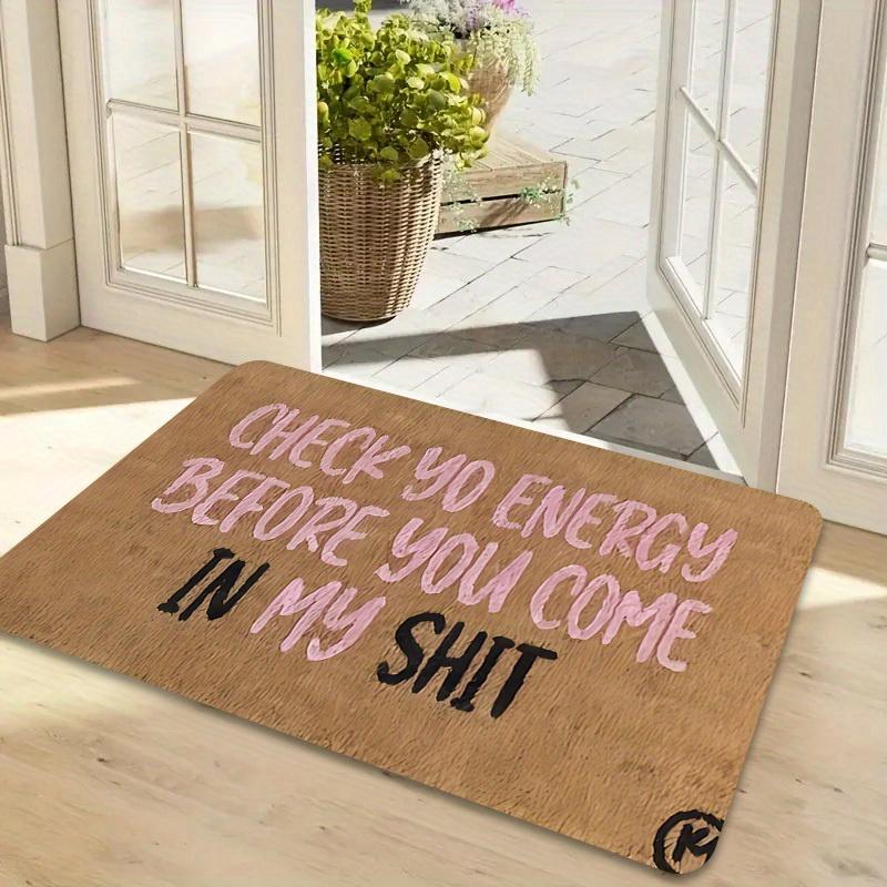 Super Soft Cozy Plush Cute Pink Welcome Mat, Thick Flannel Skin-Friendly Feel, Check Yo Energy Fun Door Mat, Non Slip Indoor Outdoor Decor Rug Perfect For Entryway Porch And Ideal Housewarming Gift absorbent quick dry