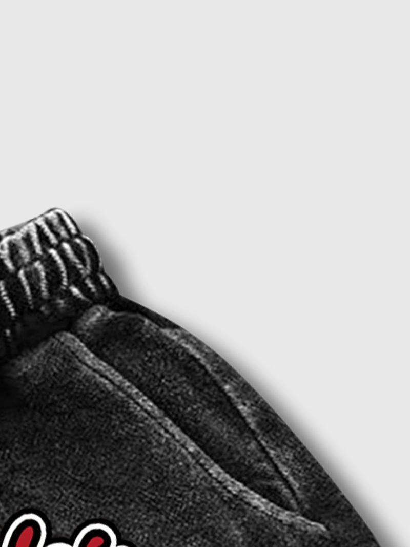 Men's Letter Print Wash Denim-effect Shorts, Loose Casual Comfy Shorts for Daily Wear, Men's Bottoms for Summer