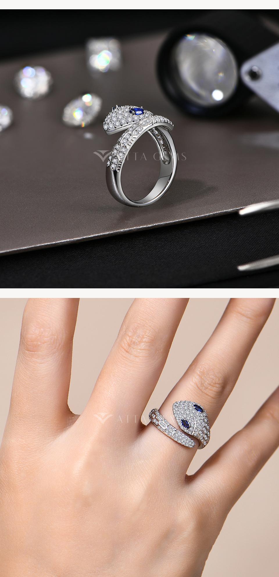 Classic D VVS1 Color Synthetic Moissanite Ring for Women Men Sapphire Eyes Snake Ring Daily Wear Gift Travel R219 Classic D VVS1 Color Synthetic Moissanite Ring for Women Men Sapphire Eyes Snake Ring Daily Wear Gift Travel R219