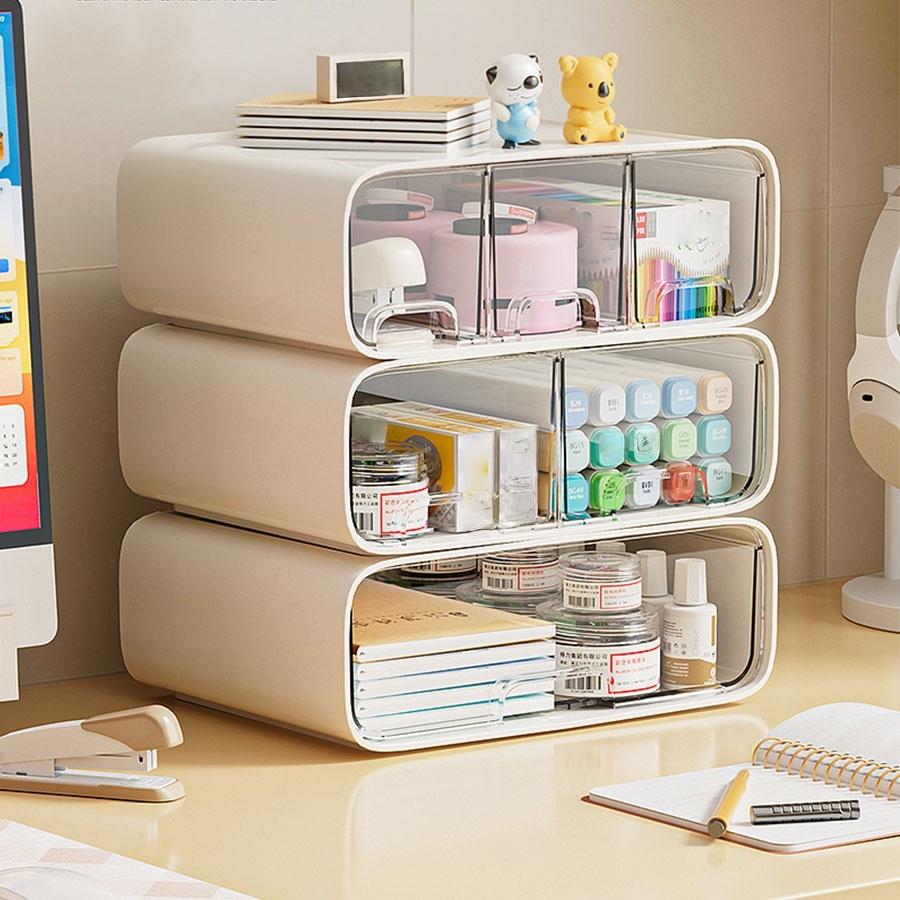 Multifunctional Desktop Storage Box, Desk Tidy, Pull-Out Cosmetic Organizer, Desk Stationery Holder, Office Supplies Container, Space-Saving Design