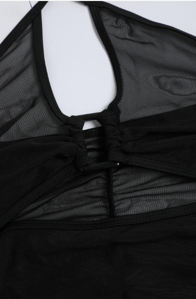 2026 Women's Halter Neck Mesh One-Piece Bodycon Swimsuit, Hollow Design with Slim Fit, Perfect for Beach Holiday and Pool Party