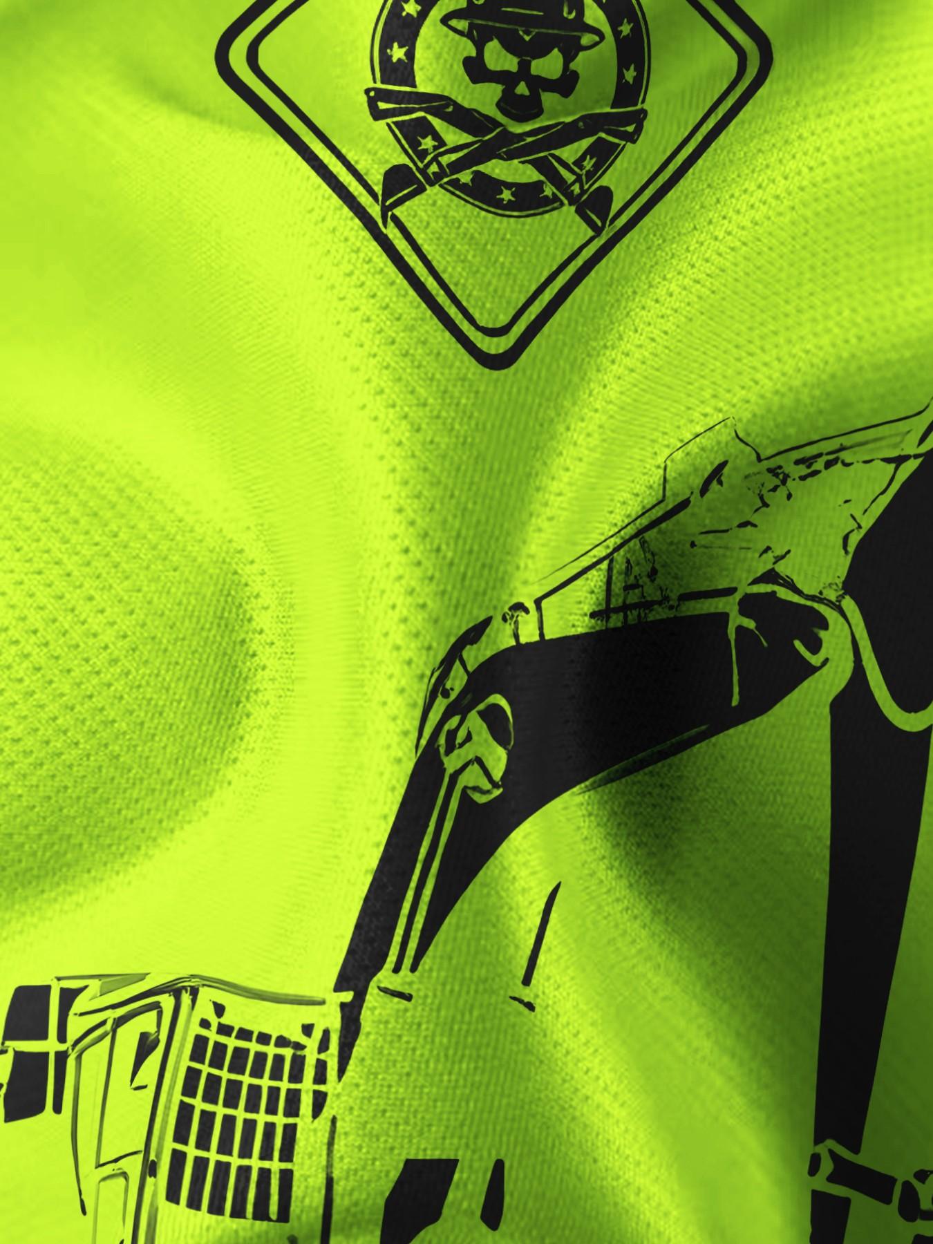 Men's Fluorescent Skull T-Shirt, Construction Worker Style, Half Sleeve, Loose-Fit, Casual Fashion, Long Clothing