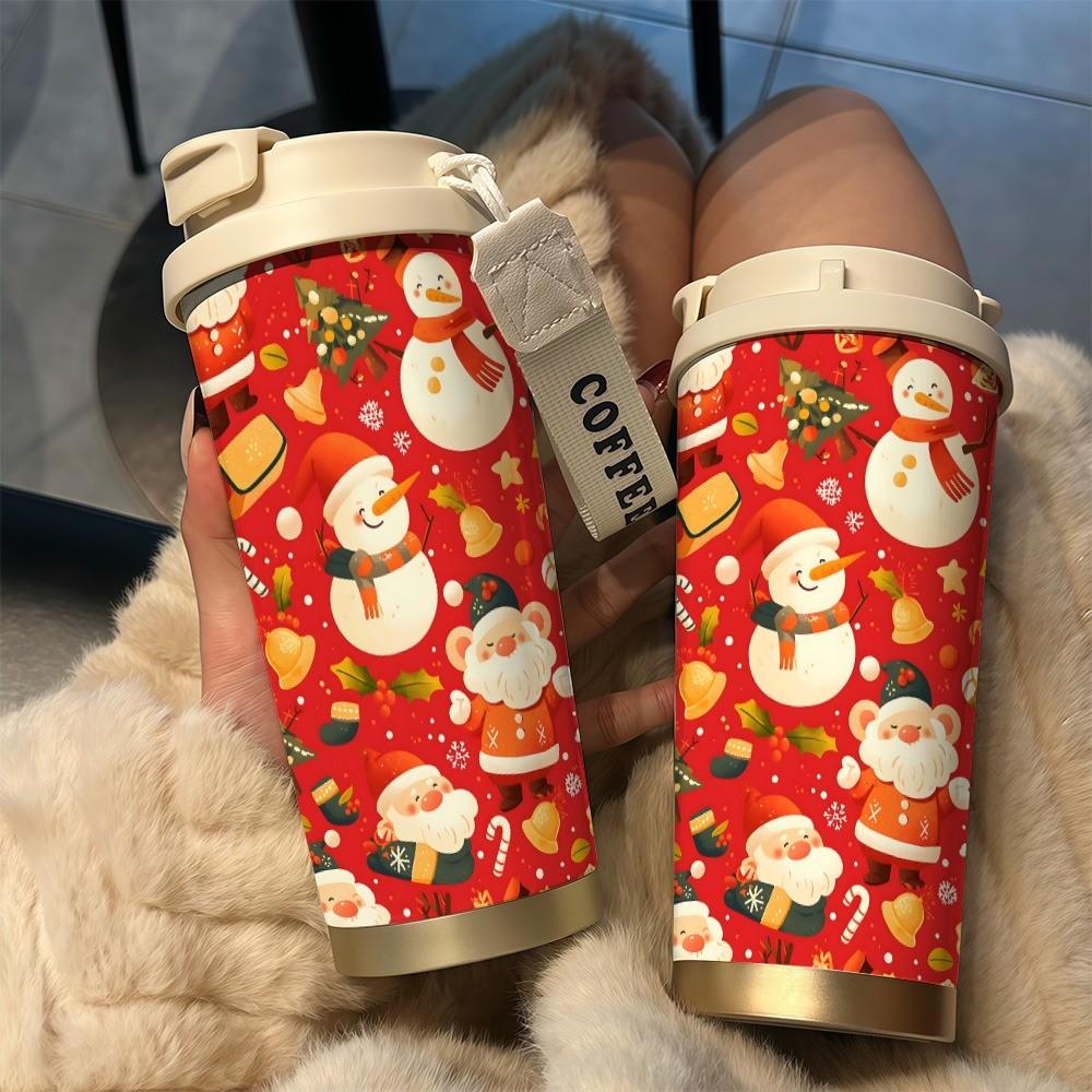 Festive Snowman Coffee Cup, 530ML Insulated Travel Mug with Straw and Lid, Leak-Proof, Suitable for Hot/cold Drinks, Perfect Gift