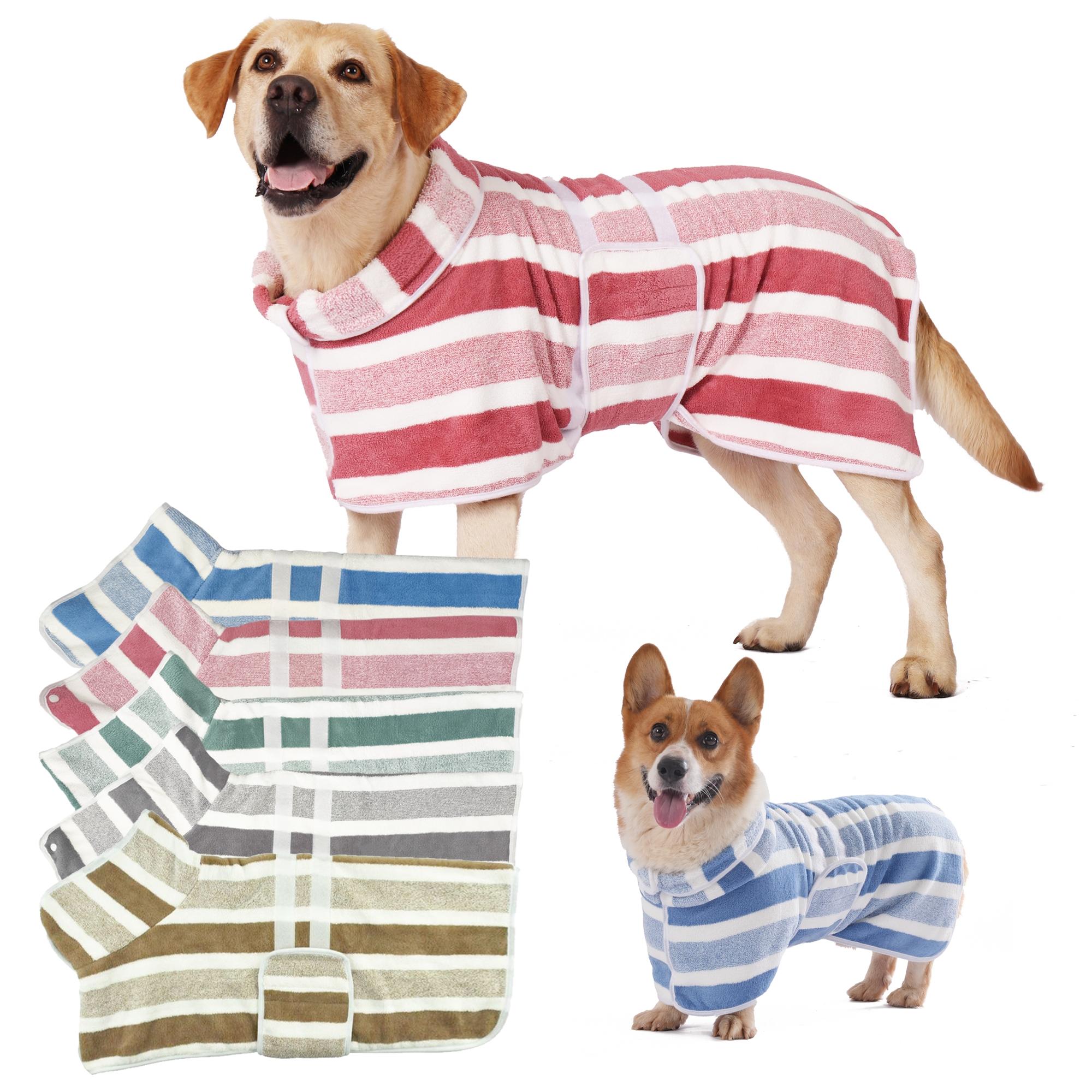 Quick-Drying Dog Bathrobe, 1-Piece Striped Pet Dressing Gown with Adjustable Belly Band, Super-Absorbent Super-Soft Fabric #GLOBAL PICKS