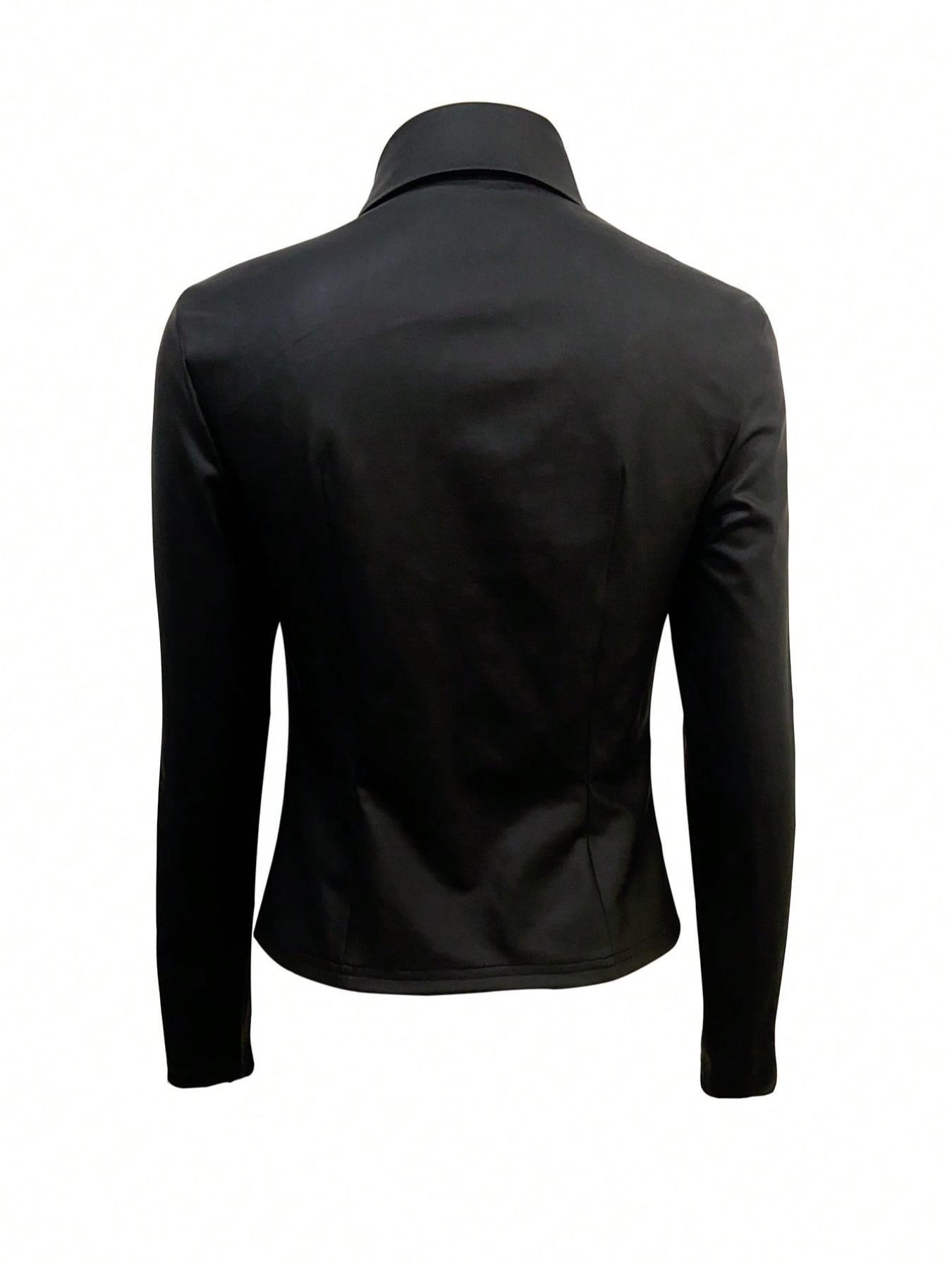 New Women's Slim Fit Long Sleeve Shirt, Sexy Woven Fabric, Tight-Fitting Short Top for Spring & Fall Fashion