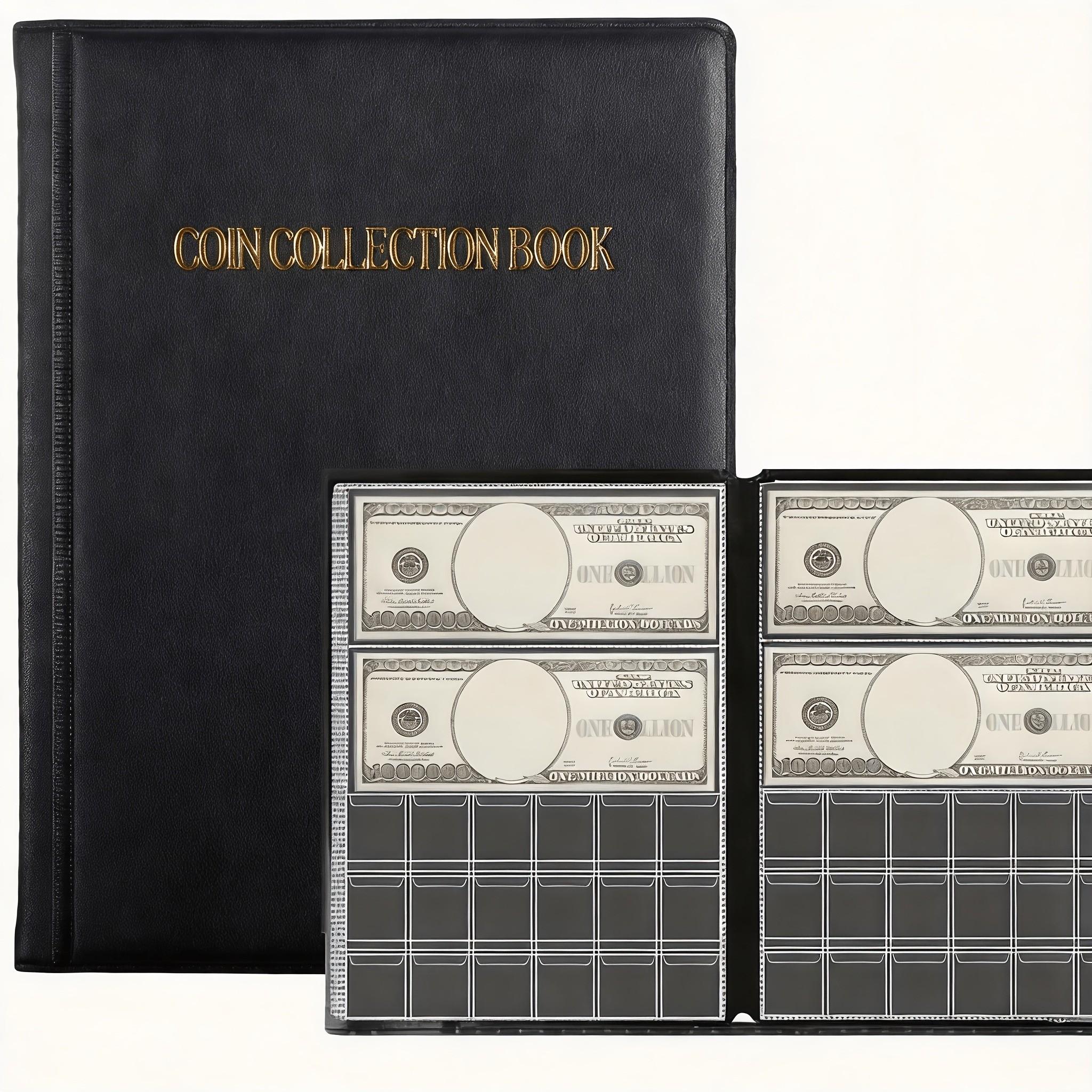 Coin Collection Album, Large Capacity Coin Currency Holder, 2-In-1 Stamp Bill Book, Coin Storage Album for Bills, Pennies, 25 Cent Coins