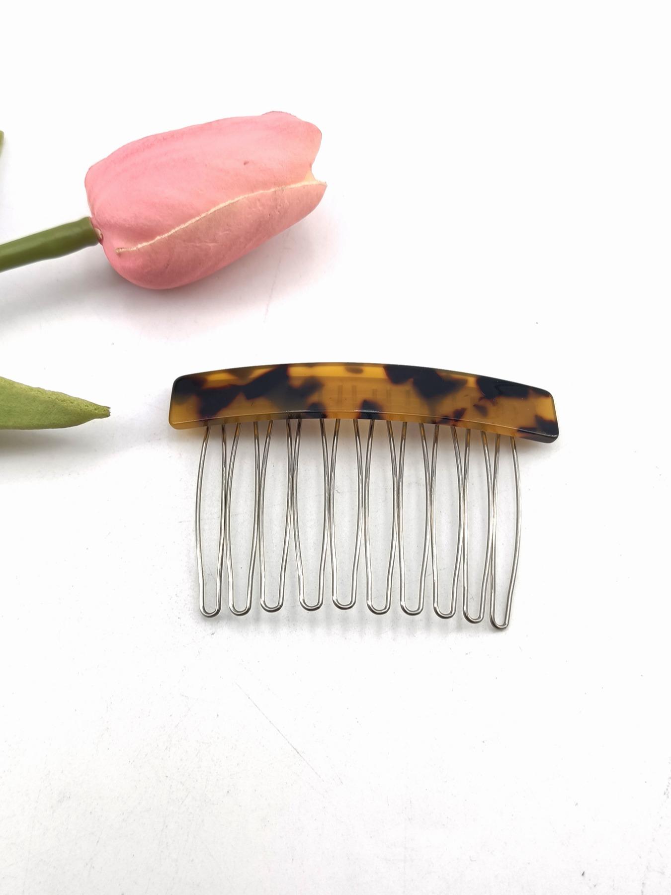 1PC 7.5cm Square 10-Tooth Acetate Hair Comb, Metal Material, Easy to Wear, Gentle on Hair, Vintage Elegant Style, Perfect for Daily Use