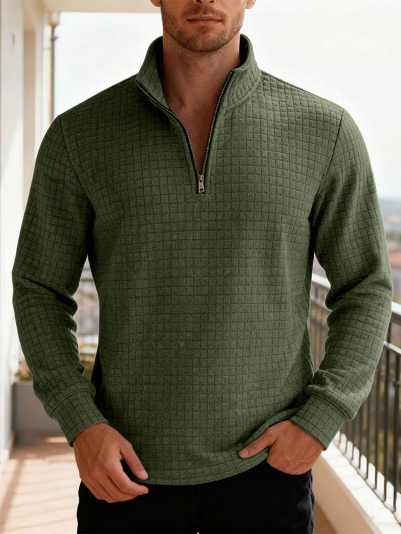 Men's Fall Winter Half-Zip Stand Collar Sweatshirt, Casual Loose-Fitting Long Sleeve Knitwear, Daily Commute Outdoor Leisure Wear