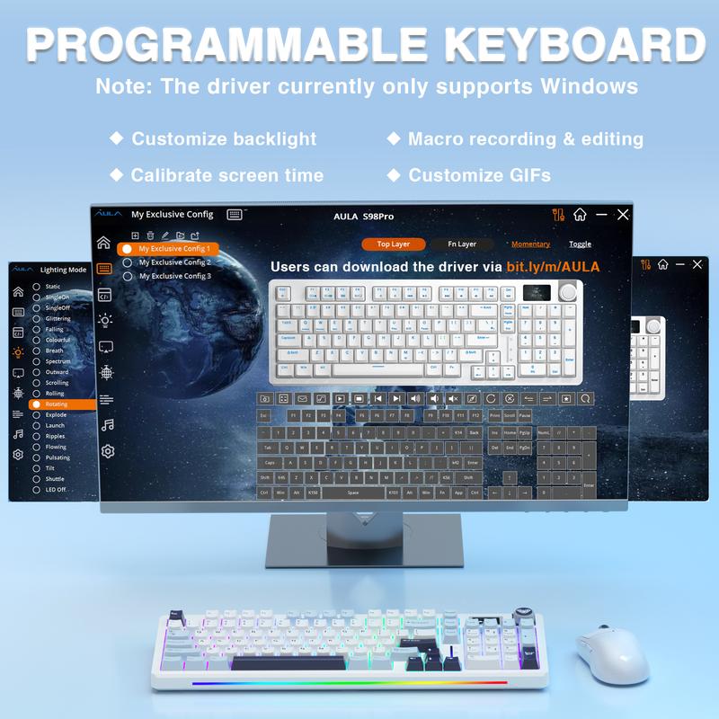 AULA S98 Pro Wireless Mechanical Keyboard,Smart Screen & Knob,Tri-Mode BT5.0/USB-C/2.4GHz Creamy Keyboard,Gasket Structure,Pre-lubed Linear Switches,Hot Swappable RGB Backlit Computer Gaming Keyboards FallFreshness TikTokShopfalldealsforyou