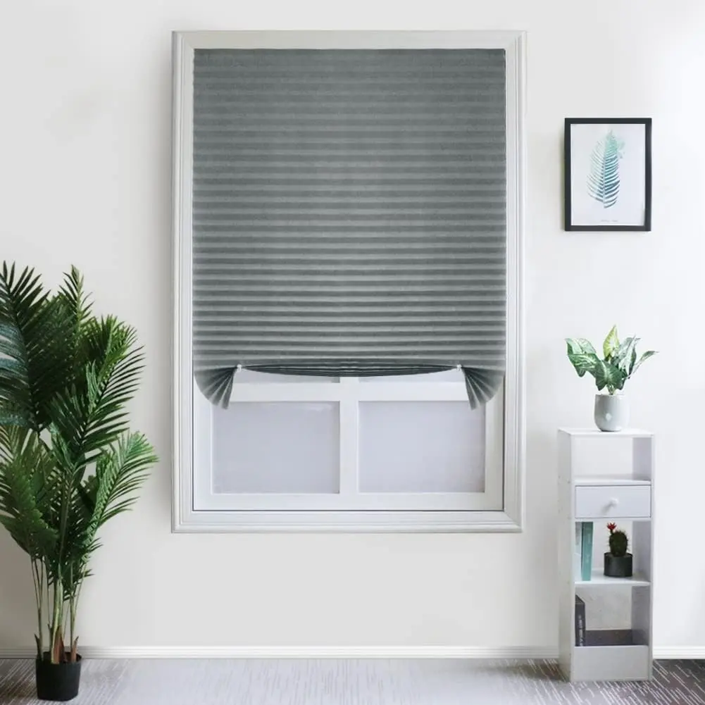 2 Pack Temporary Blinds Self Adhesive Pleated Cordless No Drill Fabric Room Darkening Blackout Shades for Bathroom Kitchen Office 35 * 59 Inch(W*H)