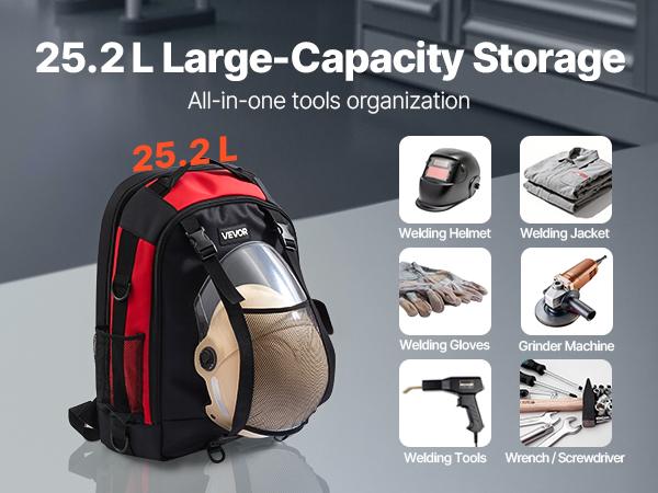 Welding Backpack, 25.2L Welder Backpack for Tools and Helmet, 1680D High-Density Polyester Extreme Gear Pack with Helmet Bag, Multi-Purpose Gear Storage Bag for Welding, Outdoor Camping, Hiking