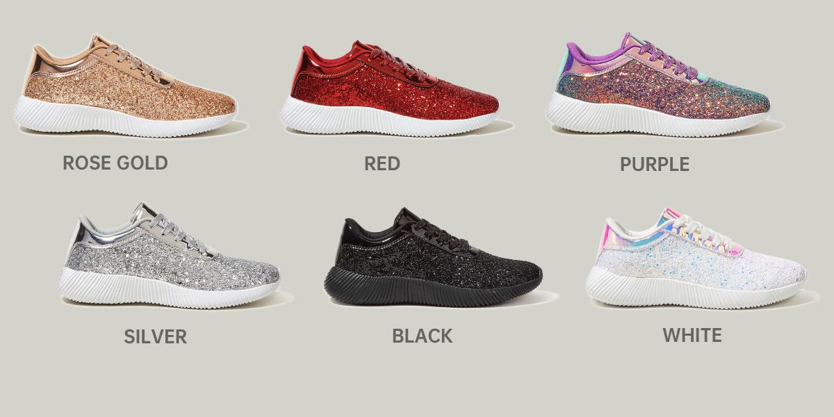 LUCKY STEP Women's Glitter Shoes Sparkly Lightweight Metallic Sequins Tennis Shoes Casual Retro Braided Walking Shoes