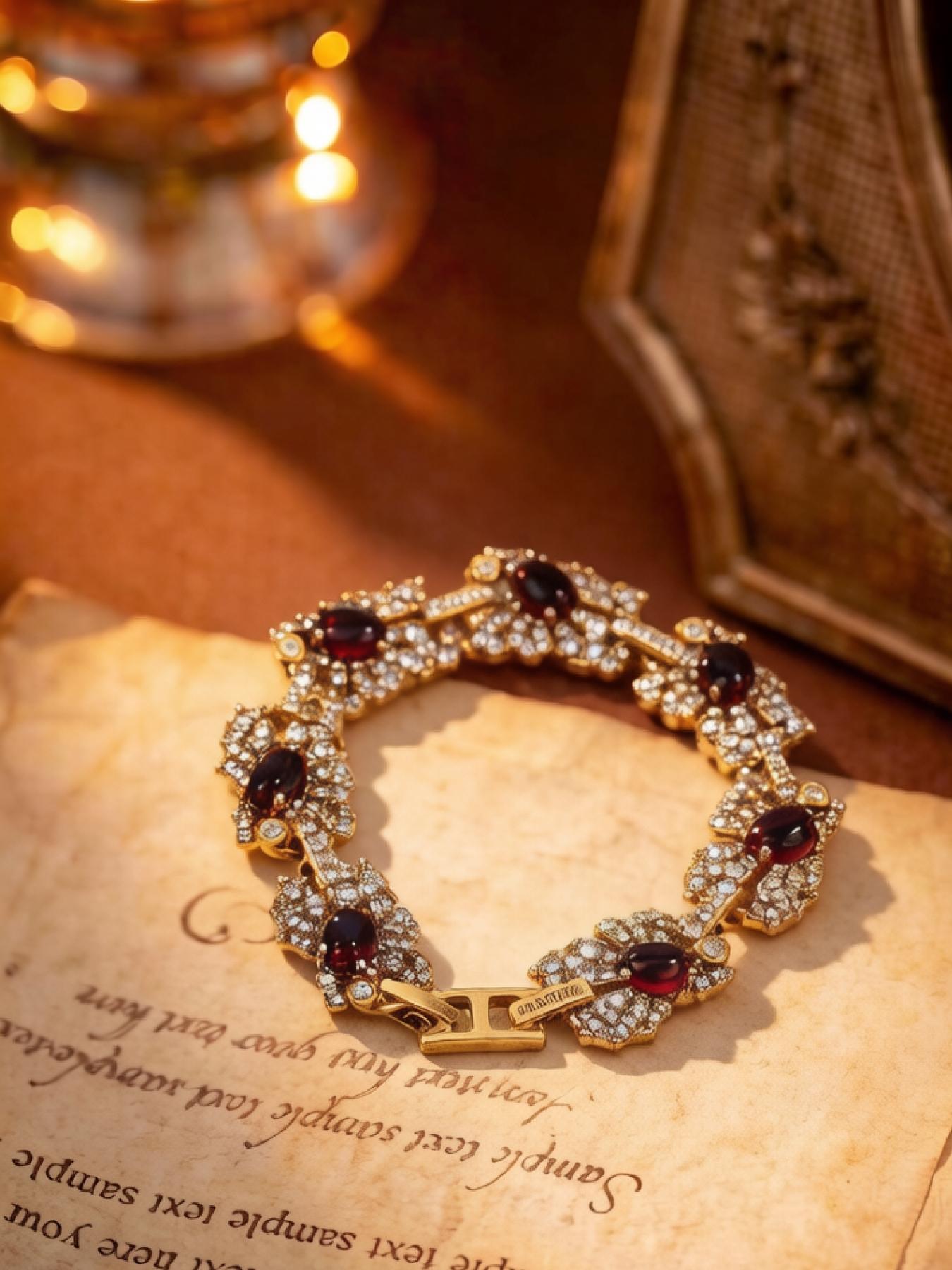 A gorgeous bracelet made of ruby-colored glass and clear crystal, suitable for daily commuting, vacation dates, and also a delightful little gift.