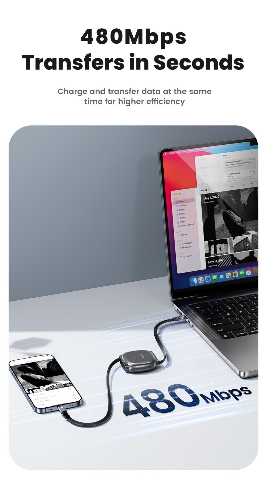 Toocki 100W USB C to USB C Retractable Cable Super Fast Charging For iPhone 16 15 Pro Max iPad Macbook Samsung S24 S23 Laptop Xiaomi Type C Cable PD 27W Type-C To Lightning Data Cable For iPhone 8-14 Series 1M