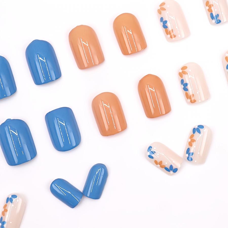 24pcs Short Square Colorblock Floral Nail Art Tips, Stylish Manicure Accessories, Perfect for DIY Nails & Salon Quality Design, Flower Nails